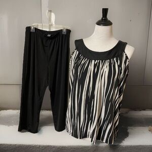 Vintage Undercover Wear Sz M Silky Pajama Set Black White Tank Top Capri Pant